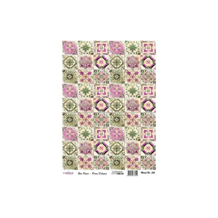 Papel de Arroz MINI BALDOSAS VERDES ROSAS